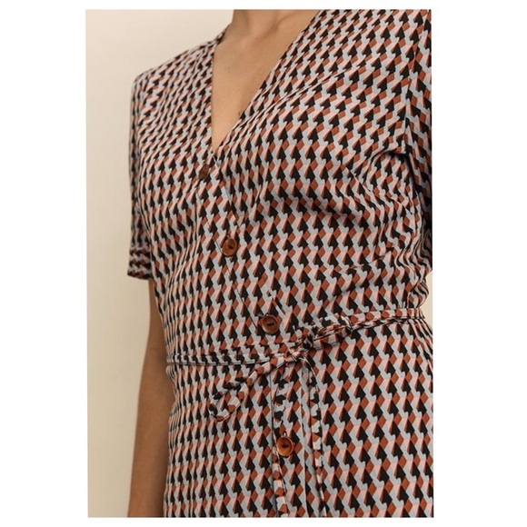 DRESS FORUM Geometric Midi Wrap Dress, Asymmetrical Buttons, Size Small, NWOT! - Picture 3 of 11